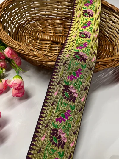 Flower & Leaf Banarasi Saree Lace - Wine